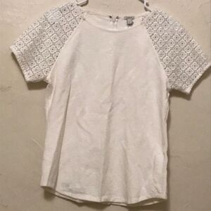 J crew embroidered white lace short sleeve shirt blouse top summer beach wear